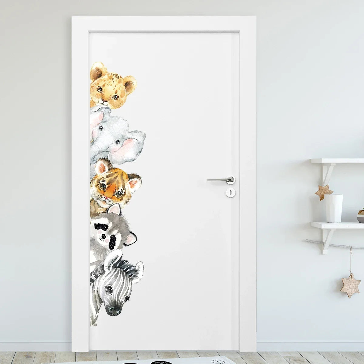 Cartoon Cute Watercolour Animals Door Stickers Decoration for Bedroom Wall Sticker Living Room Wall Art Home Decore Kids Room-HomeDecorDecals_com