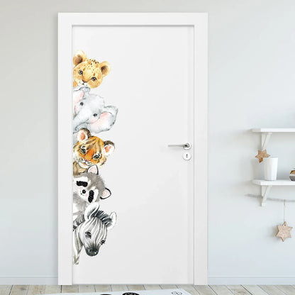 Cartoon Cute Watercolour Animals Door Stickers Decoration for Bedroom Wall Sticker Living Room Wall Art Home Decore Kids Room-HomeDecorDecals_com