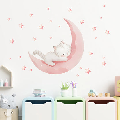 Pink Moon Cat Sleep Wall Decal | Home Decor by HomeDecorDecals.