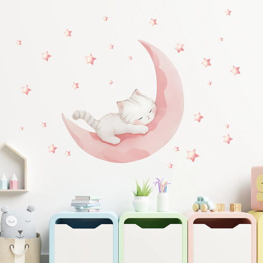 Pink Moon Cat Sleep Wall Decal | Home Decor by HomeDecorDecals.