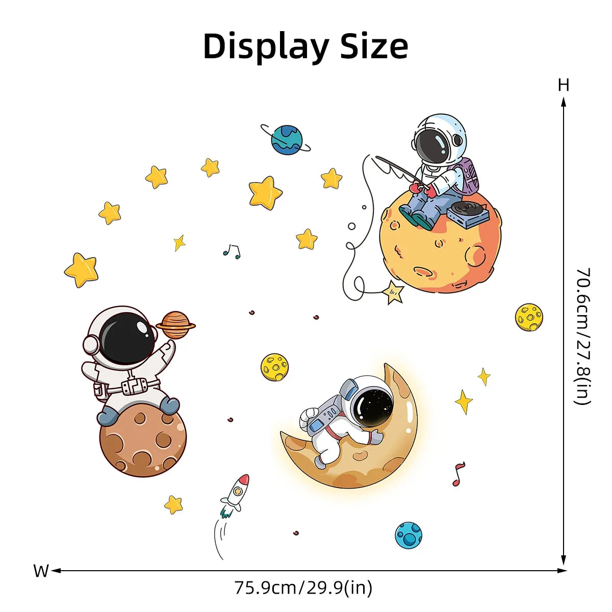 Cartoon Planet Moon Star Astronaut Wall Decal-HomeDecorDecals_com