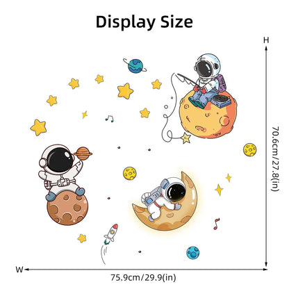 Cartoon Planet Moon Star Astronaut Wall Decal-HomeDecorDecals_com