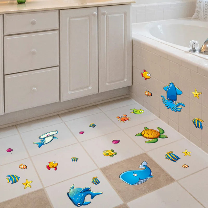 6Pcs Children Baby Bathing Non-slip Matte Bathtub Stickers Cartoon Tile Stickers Ocean World Bathroom Decor-HomeDecorDecals_com