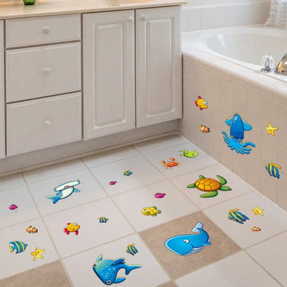 6Pcs Children Baby Bathing Non-slip Matte Bathtub Stickers Cartoon Tile Stickers Ocean World Bathroom Decor-HomeDecorDecals_com