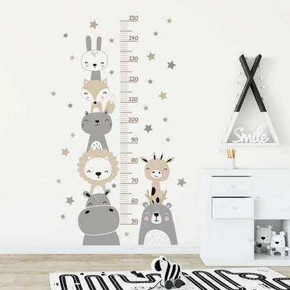 Cartoon Smile Animals Bear Lion Deer Hippo Stars Height Ruller Wall Stickers for Kids Room Boy Girl Room Nursery Wall Decals pvc-HomeDecorDecals_com
