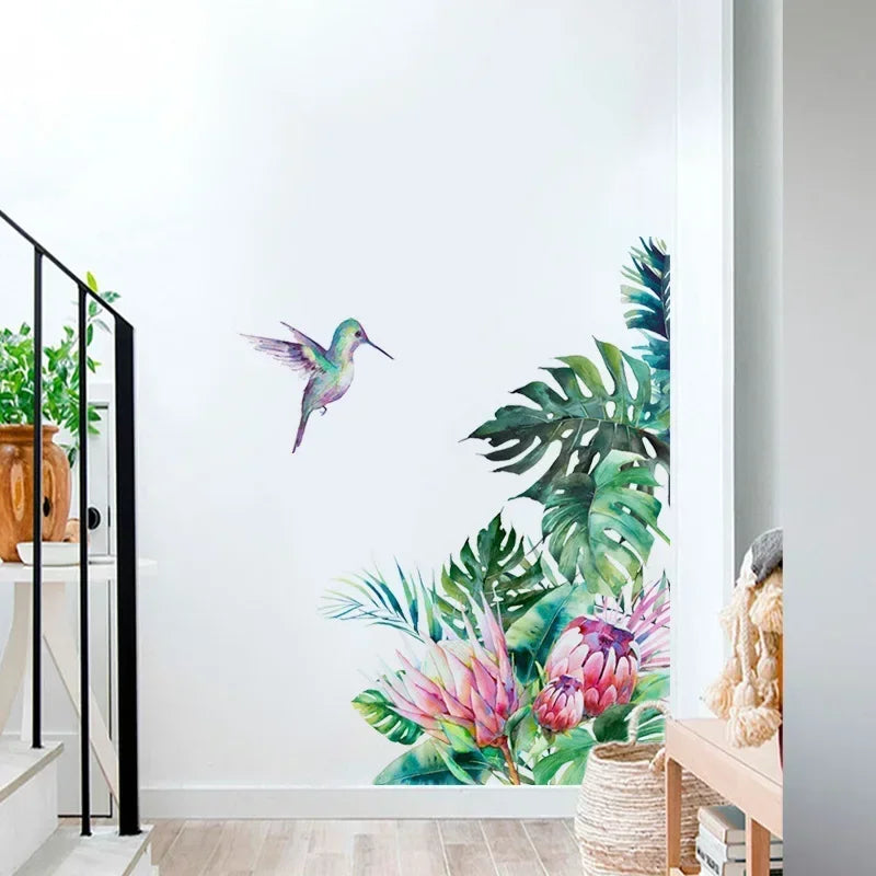 Tropical Flowers and Birds Mural Wall Decal | Home Decor displayed in room decor by HomeDecorDecals.