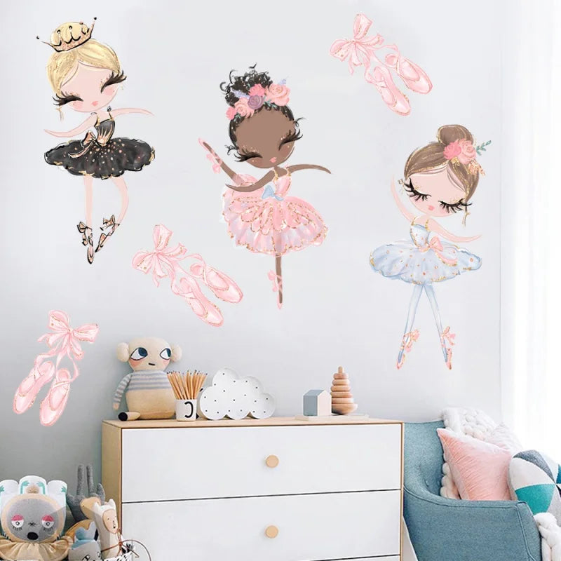 Kawaii Ballet Dace Girl Wall Art Sticker For Living Room Girls Bedroom Decoration Self-adhesive Wallpaper Baby Home Decor-HomeDecorDecals_com