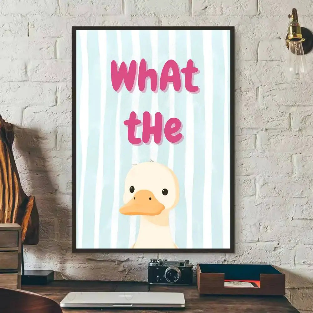 What The Duck Print Art Funny Cute Animal Poster Self-adhesive Art Waterproof Paper Sticker Coffee House Bar Room Wall Decor-HomeDecorDecals_com