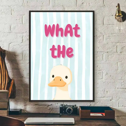 What The Duck Print Art Funny Cute Animal Poster Self-adhesive Art Waterproof Paper Sticker Coffee House Bar Room Wall Decor-HomeDecorDecals_com