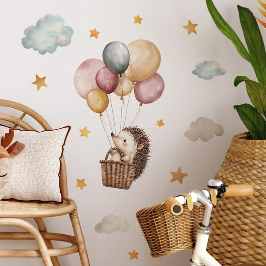 1PCS Cartoon Hedgehog Hot Air Balloon Bedroom Commercial Place Home Beautification Decorative Wall Stickers-HomeDecorDecals_com
