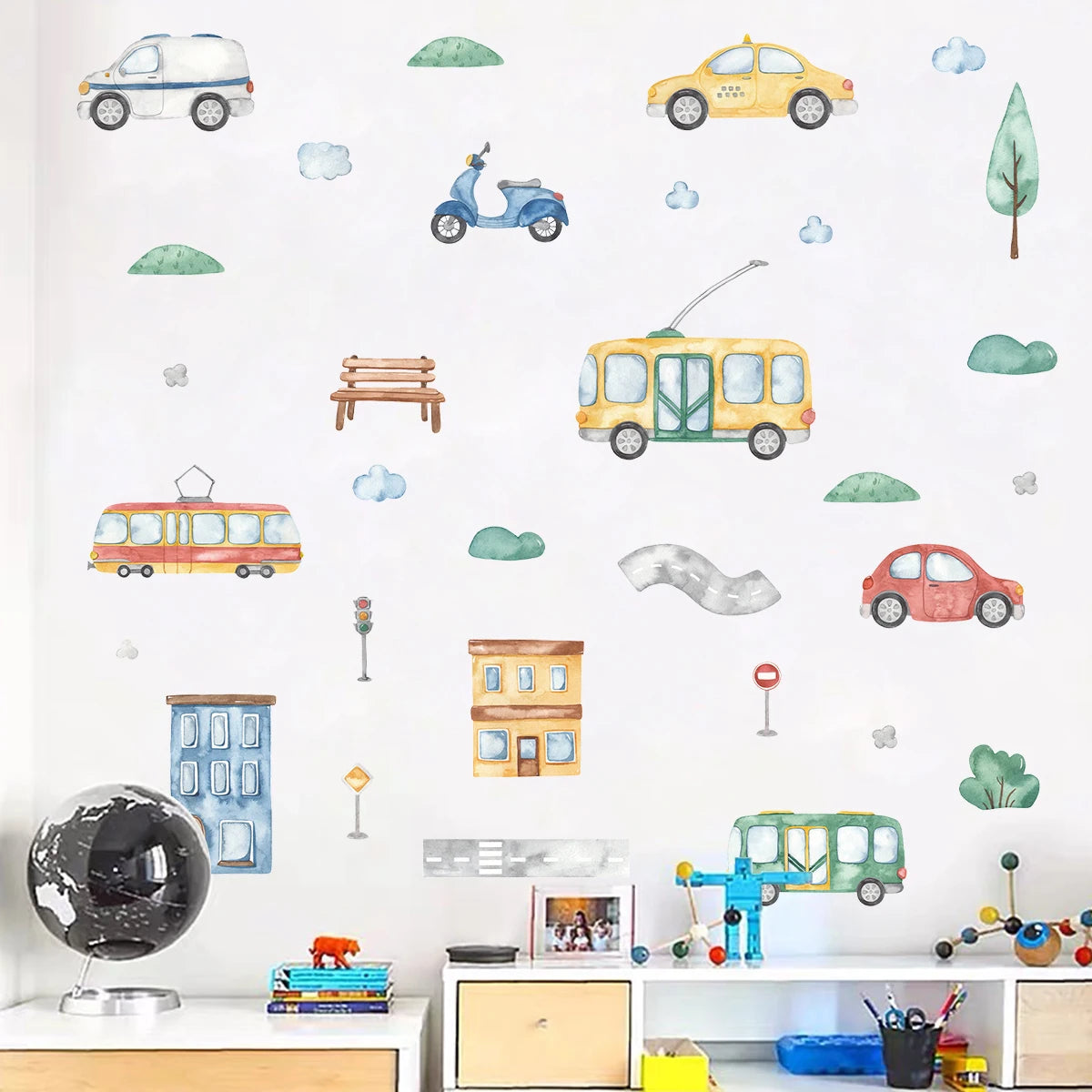 Cartoon Tree Bus Car Wall Stickers for Kids Room Home Decor Accessories Living Room Child Bedroom Decoration Baby Nursery-HomeDecorDecals_com