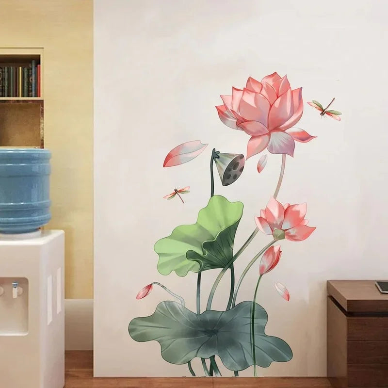 Lotus and Dragonfly Wall Decal | Home Decor removable peel and stick wall decal by HomeDecorDecals.