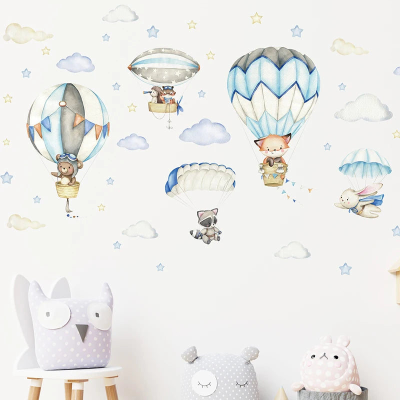 Watercolor Animals BalloonWall Stickers for Children's Room Blue Color for Kids Room Baby Nursery Room Wall Decals Boy Room-HomeDecorDecals_com