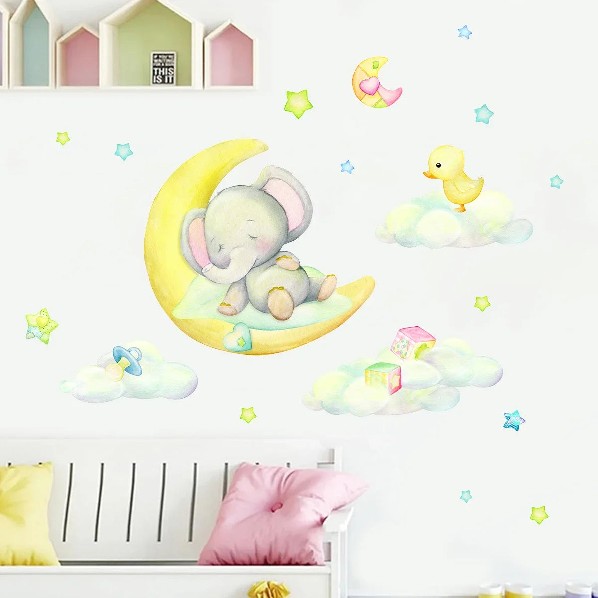 Cartoon Cute Animals Elephant Play Wall Sticker Kids Room Decoration for Bedroom Wall Art Home Decore Living Room Wall Decals-HomeDecorDecals_com