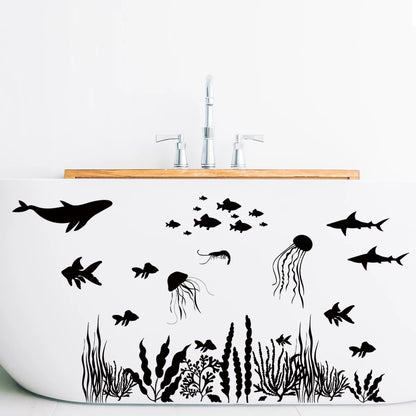 1Pc Marine Animals and Fish Silhouette Wall Stickers for Children's Room Decor Bedroom Wall Decals Kids Living Room Decoration-HomeDecorDecals_com