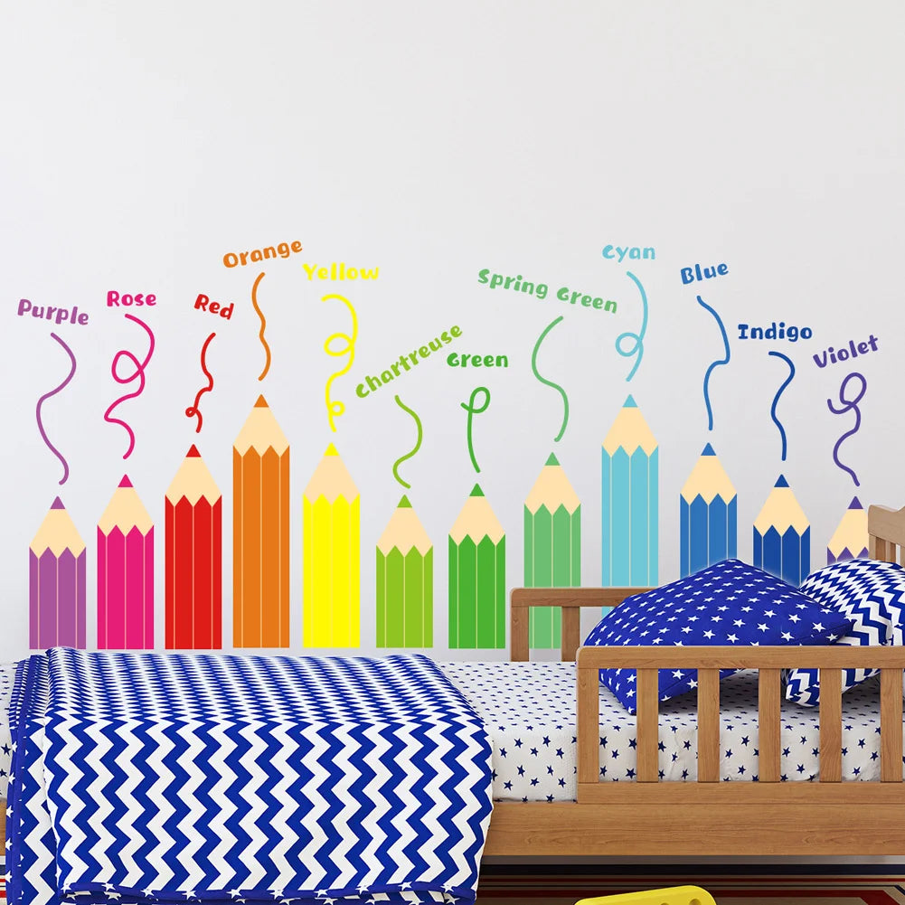Cartoon Rainbow Crayon Wall Stickers Kids Room Bedroom Background Decoration Wallpaper Home Decor Self Adhesive Nursery Decals-HomeDecorDecals_com
