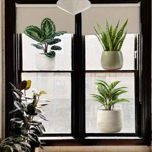 Watercolour Potted Plant Window Wall Stickers-HomeDecorDecals_com