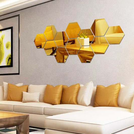 6/12PCS Acrylic Wall Mirror Hexagon Self Adhesive Stickers in 4 Colors Mosaic Tile Decals for Decoration DIY Art Ornaments Gift-HomeDecorDecals_com
