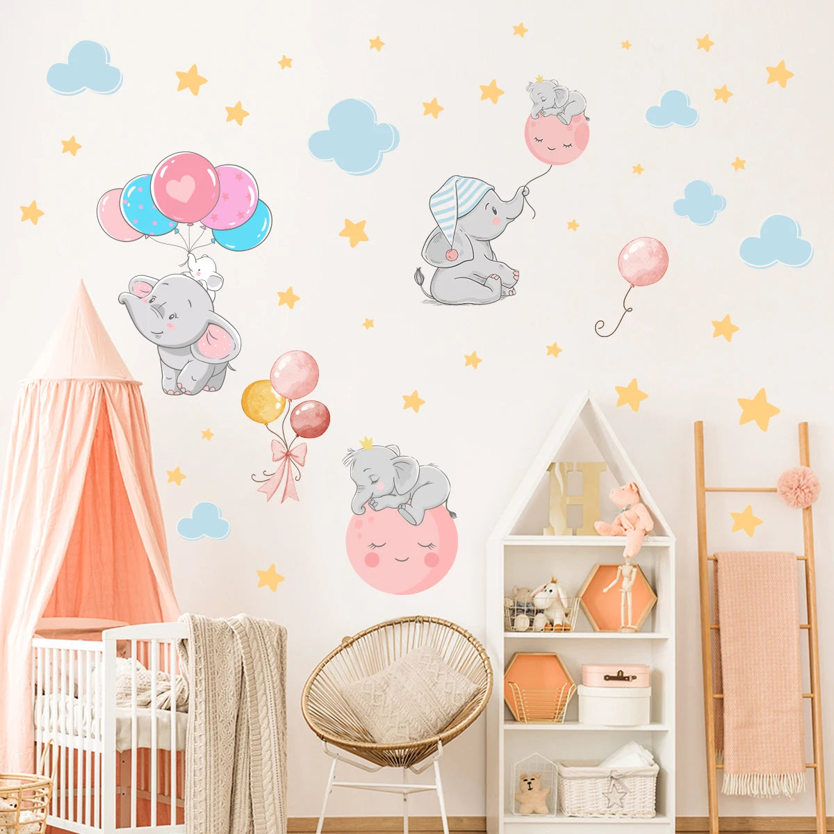 Cartoon Balloon Elephant Wall Stickers Baby Room Star Home Decor Accessories Living Room Bedroom Background Kids Room Decoration-HomeDecorDecals_com