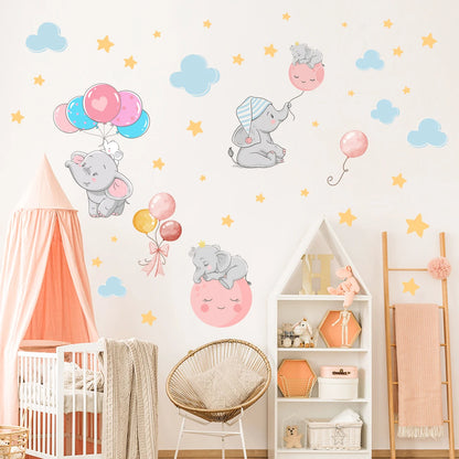 Cartoon Balloon Elephant Wall Stickers Baby Room Star Home Decor Accessories Living Room Bedroom Background Kids Room Decoration-HomeDecorDecals_com