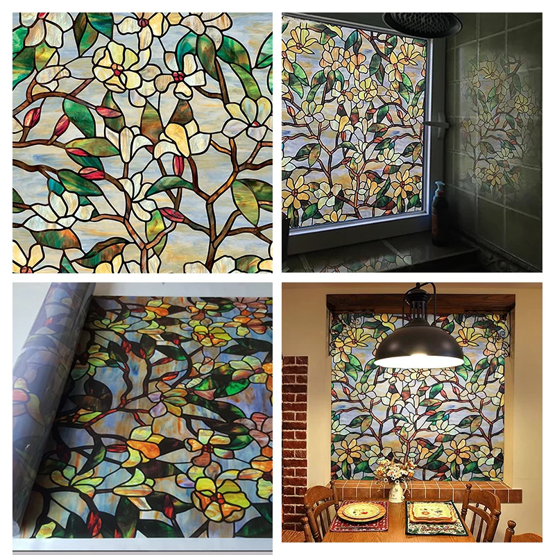 Window Privacy Film Adhesive Film Static Clings 3D Decorative Flower Window Film Stained Vinyl Glass Christmas Window Sticker-HomeDecorDecals_com