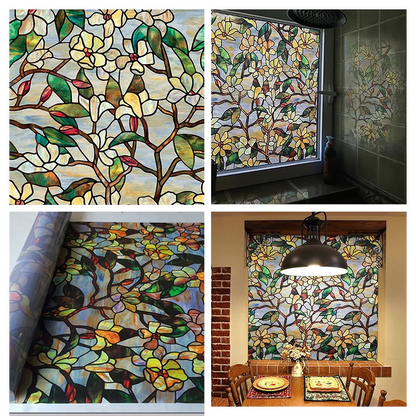 Window Privacy Film Adhesive Film Static Clings 3D Decorative Flower Window Film Stained Vinyl Glass Christmas Window Sticker-HomeDecorDecals_com