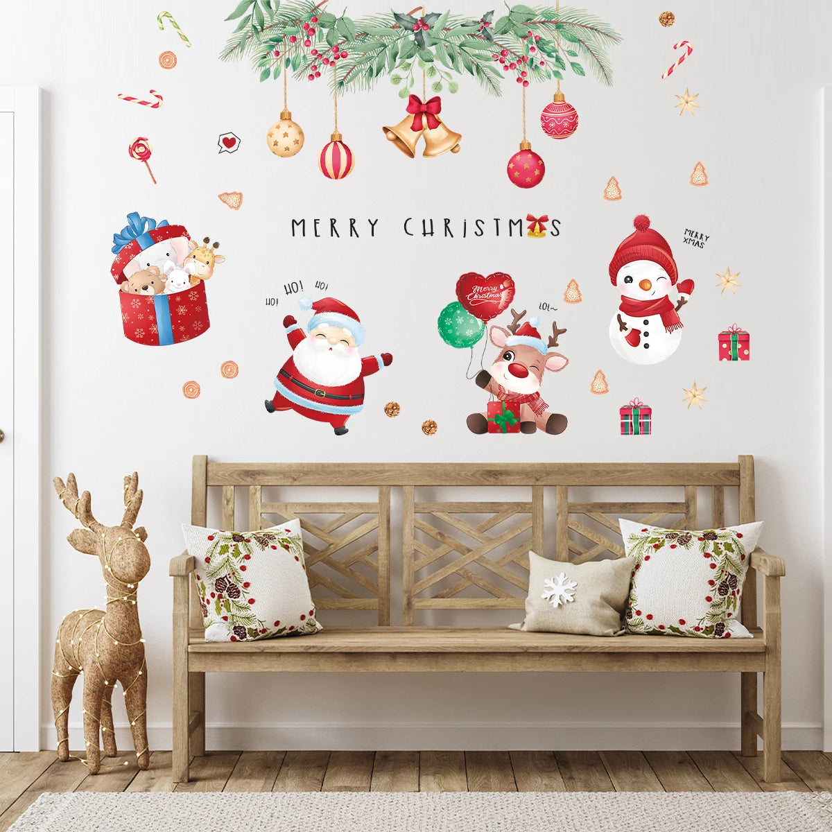1pc PVC Removable Cartoon Santa Claus Snowman Pattern Wall Stickers for Kids Room Decor Christmas Decoration Bedroom Wall Decals-HomeDecorDecals_com