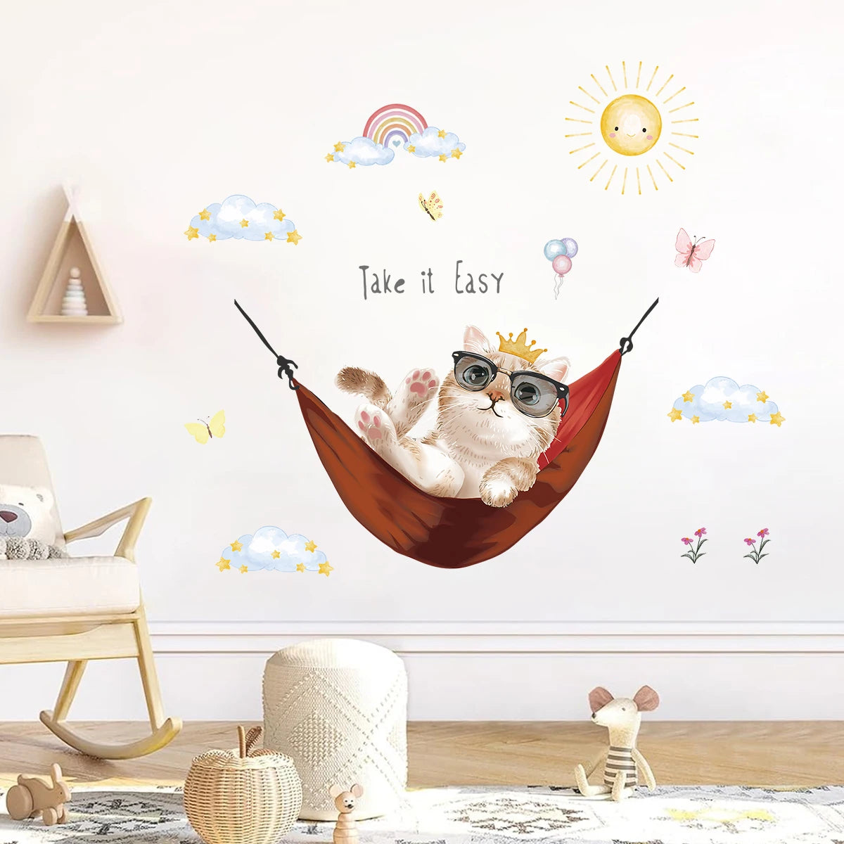 1Pc Cute Cartoon Cat Basking in The Sun Wall Decals Bedroom Decoration Wall Stickers for Kids Home Decor Children's Room-HomeDecorDecals_com
