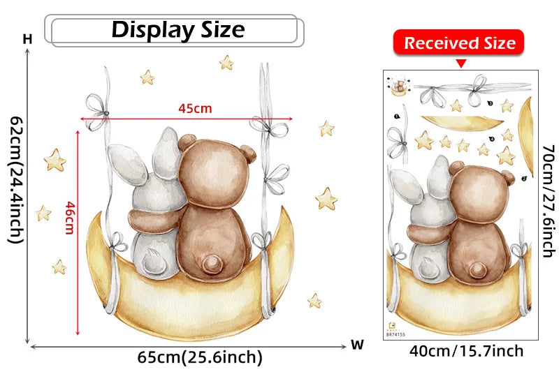 Cartoon Grey Baby Elephant Moon Gold Stars Wall Stickers for Kids Room Decor Nurserry Wall Decals Girl Boy Room Decorative-HomeDecorDecals_com