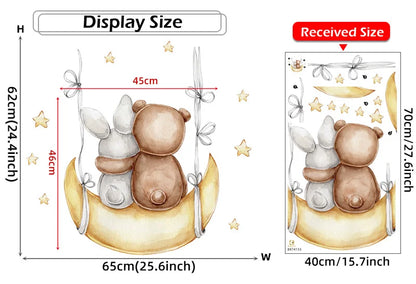 Cartoon Grey Baby Elephant Moon Gold Stars Wall Stickers for Kids Room Decor Nurserry Wall Decals Girl Boy Room Decorative-HomeDecorDecals_com