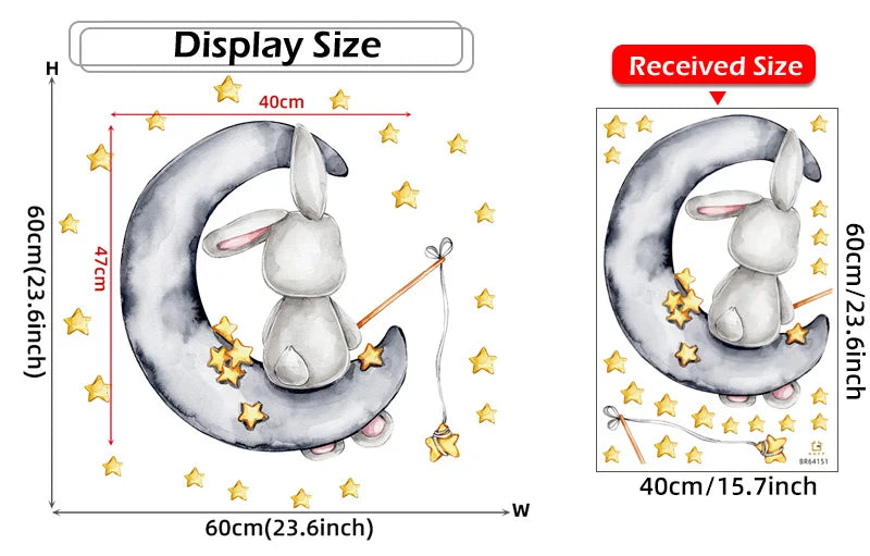 Cartoon Grey Baby Elephant Moon Gold Stars Wall Stickers for Kids Room Decor Nurserry Wall Decals Girl Boy Room Decorative-HomeDecorDecals_com