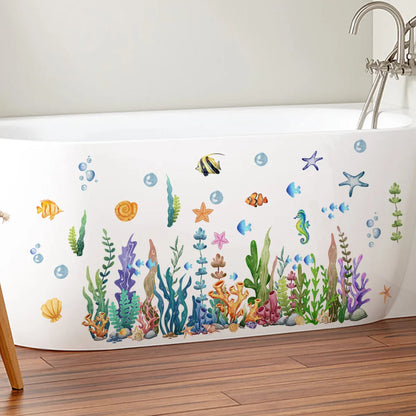 Ocean Sea Animals Fishes and Seaweed Coral Bathtub Sticker for Nursery Bathroom Shower Background Wall Self-Adhesive Decoration-HomeDecorDecals_com