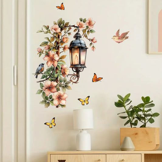 Colourful Flower Bird Lamp Wall Decal | Home Decor by HomeDecorDecals.