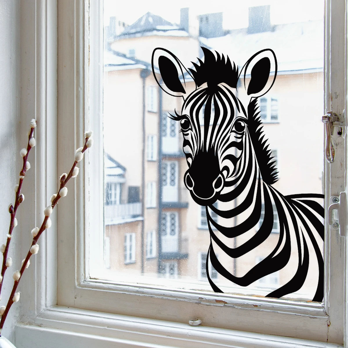 Close-up view of Zebra Silhouette Window Decal | Room Decor by HomeDecorDecals.