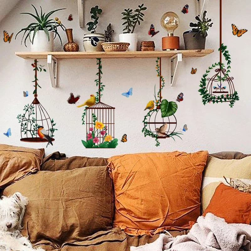 Beautiful Butterfly and Bird Cage Wall Decal | Home Decor removable peel and stick wall decal by HomeDecorDecals.