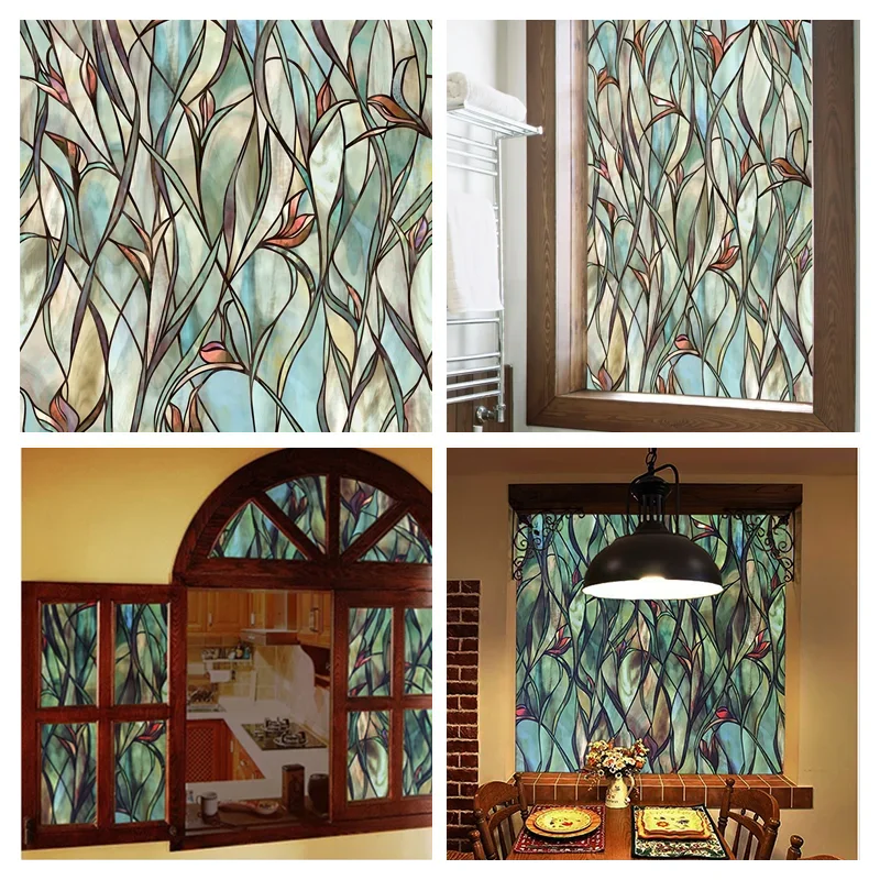 Window Privacy Film Adhesive Film Static Clings 3D Decorative Flower Window Film Stained Vinyl Glass Christmas Window Sticker-HomeDecorDecals_com