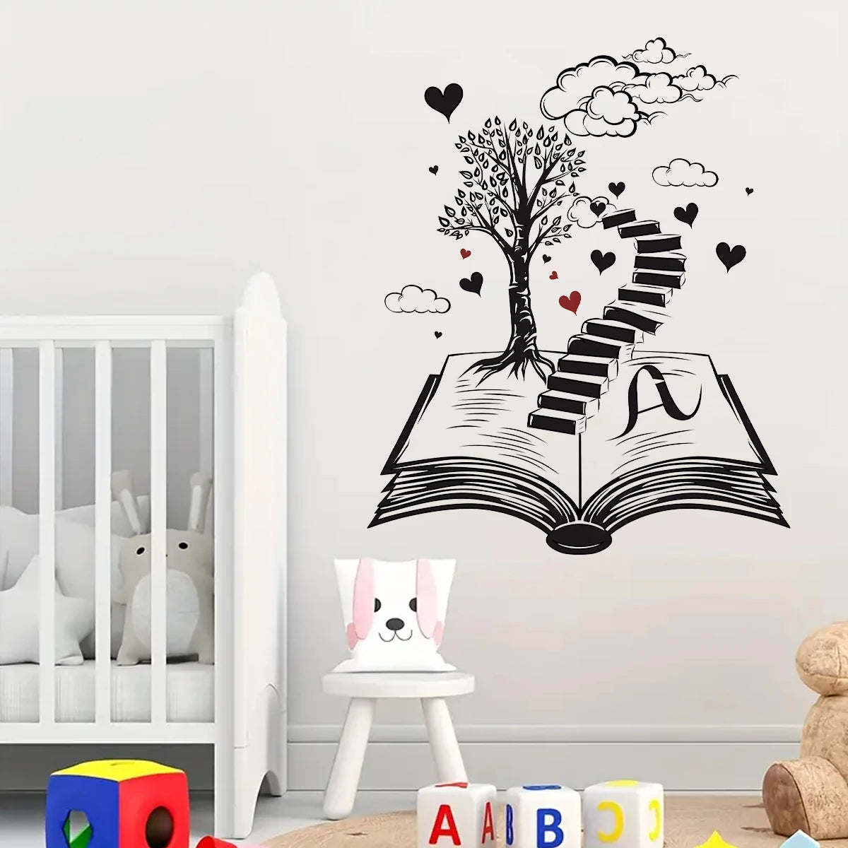 1pcs Fairy Tale Wonderland Cartoon Book Staircase Pattern Wall Stickers for Kids Room Bedroom Decoration Wall Decals Home Deocr-HomeDecorDecals_com