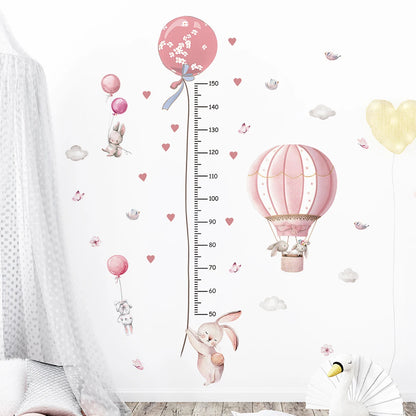 2Pcs Cartoon Cute Pink Rabbit Balloon Height Measurement Wall Stickers for Kids Room Bedroom Home Decoration Wall Decals-HomeDecorDecals_com