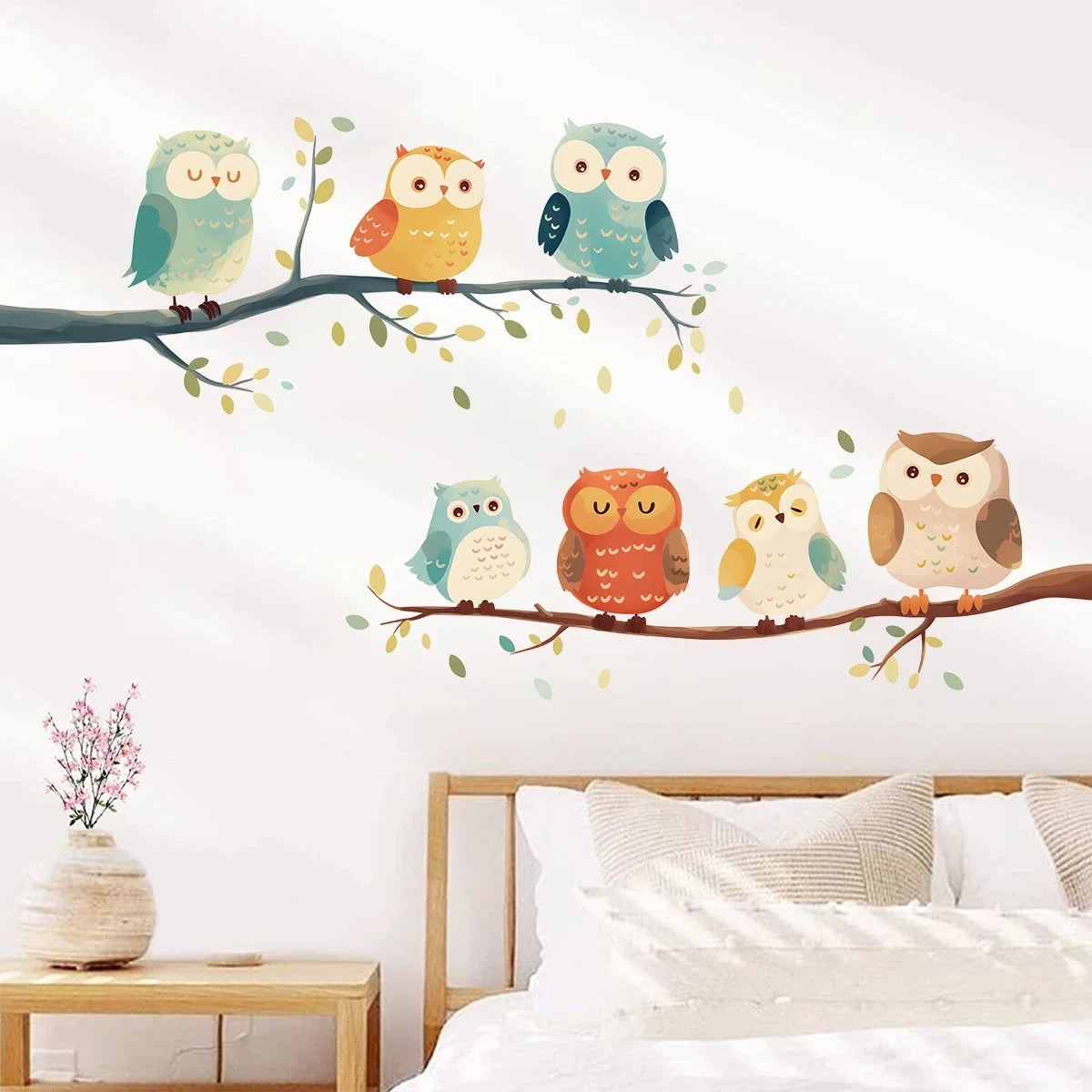 Cartoon Owl on Branch Wall Sticker for Kids Room-HomeDecorDecals_com