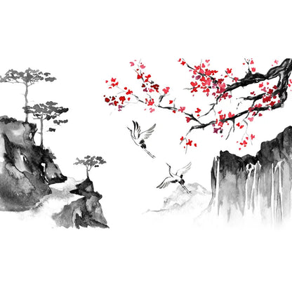 Wind Ink Landscape Painting Art Wall Stickers Crane Bedroom Living Room Home Decoration Self-adhesive Wall Decals-HomeDecorDecals_com
