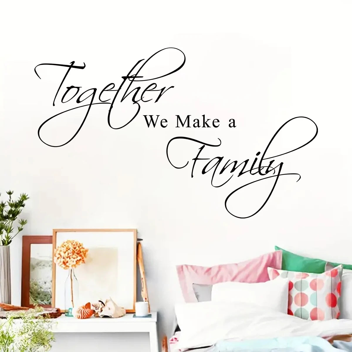 "together We Make A Family" Sweet Text Wall Stickers Home Decor Accessories Living Room Wall Decals Bedroom Decoration Kids Room-HomeDecorDecals_com