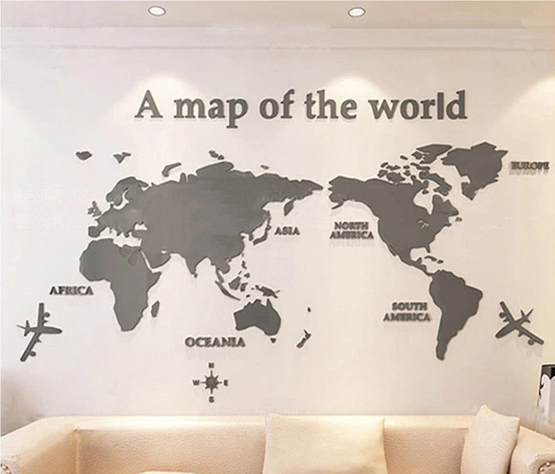 World Map Wall 3D Acrylic Wall Stickers Three-dimensional Mirror Stickers Bedroom Office Background Wall Decoration Stickers-HomeDecorDecals_com