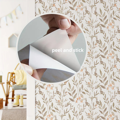 1 roll of brown plant leaves small fresh moisture-proof thickened wallpaper self-adhesive waterproof home decoration removable w-HomeDecorDecals_com