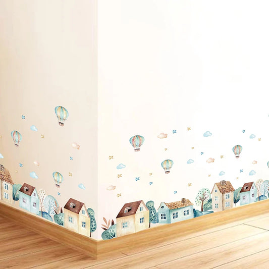 Watercolour House and Hot Air Balloon Wall Decal | Kids Room Decor removable peel and stick wall decal by HomeDecorDecals.