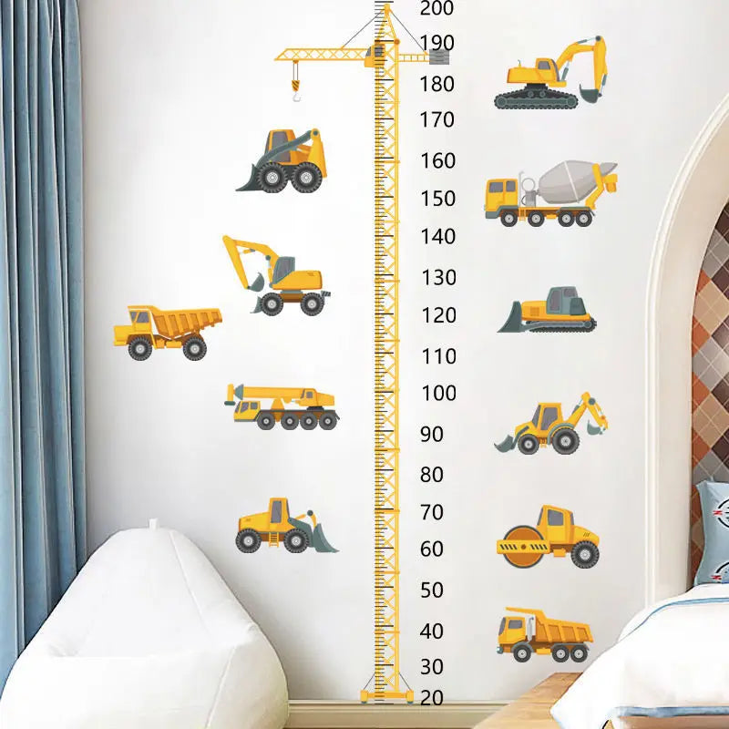 Height Stickers Construction Vehicle Tower Crane for Kids Room Kindergarten Baby Measuring Height Ruler Wall Stickers Boys Gift-HomeDecorDecals_com