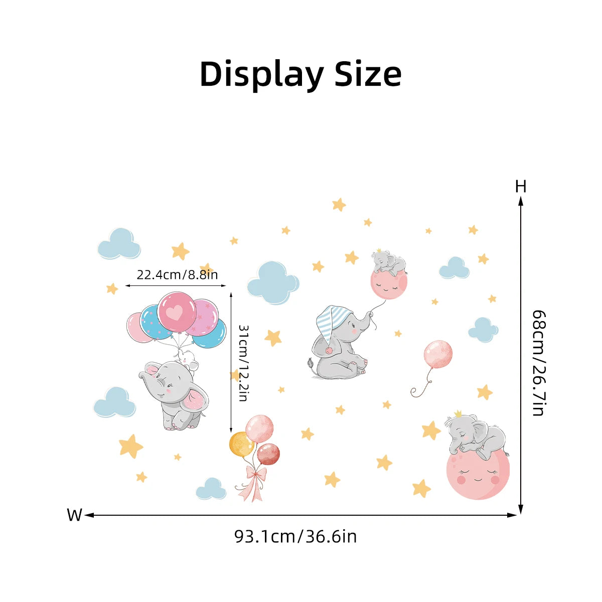 Cartoon Balloon Elephant Wall Stickers Baby Room Star Home Decor Accessories Living Room Bedroom Background Kids Room Decoration-HomeDecorDecals_com
