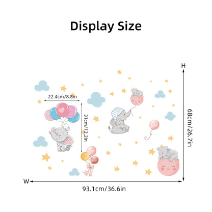 Cartoon Balloon Elephant Wall Stickers Baby Room Star Home Decor Accessories Living Room Bedroom Background Kids Room Decoration-HomeDecorDecals_com