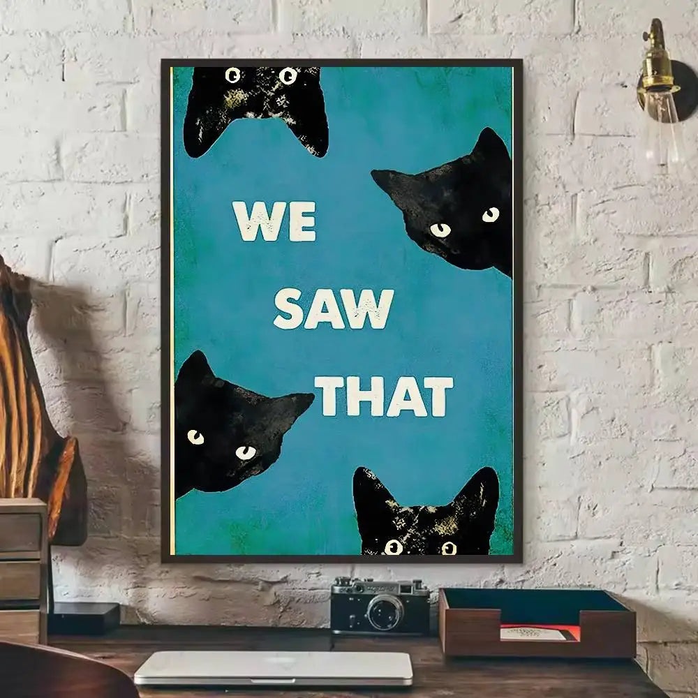 Cute Black Cat Art Are Poster Self-adhesive Art Waterproof Paper Sticker Coffee House Bar Dorm Room Wall Decor-HomeDecorDecals_com