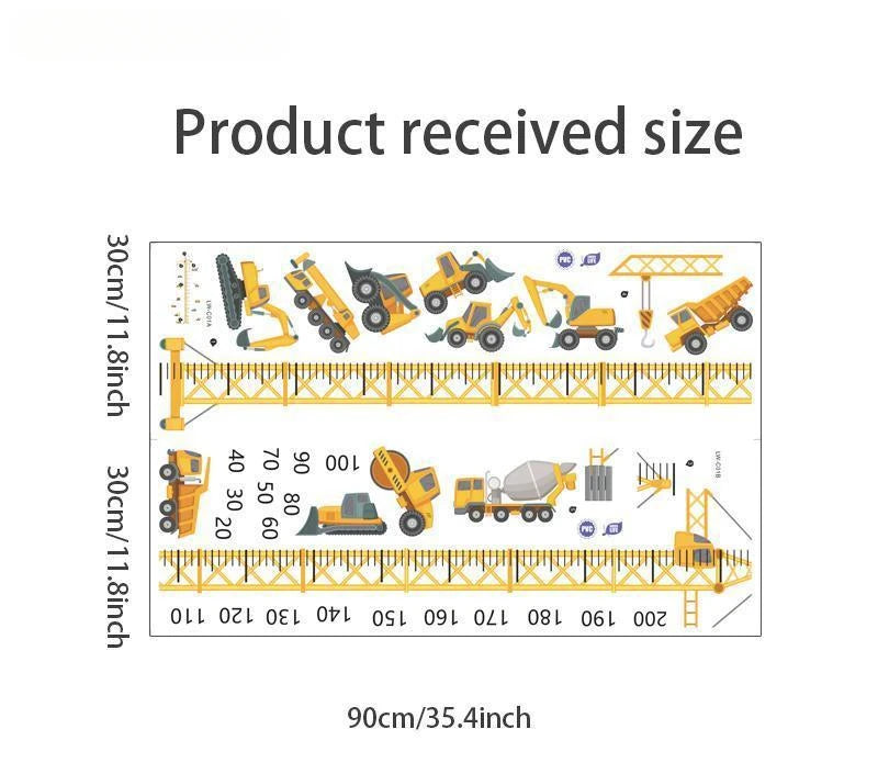 Height Stickers Construction Vehicle Tower Crane for Kids Room Kindergarten Baby Measuring Height Ruler Wall Stickers Boys Gift-HomeDecorDecals_com