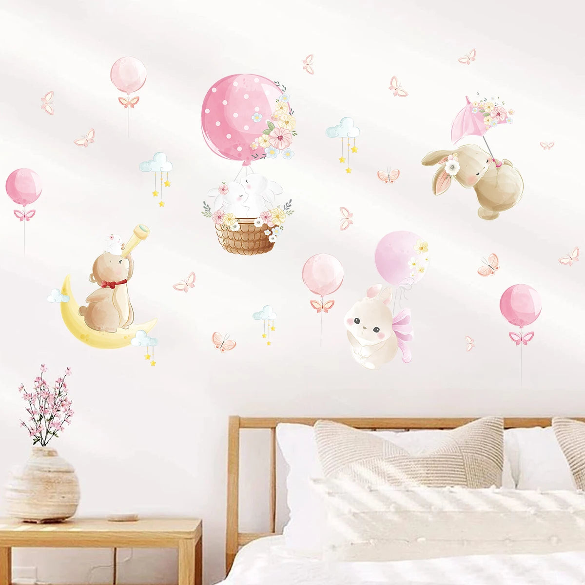 Cute Rabbit And Balloon Wall Decal for Kids-HomeDecorDecals_com